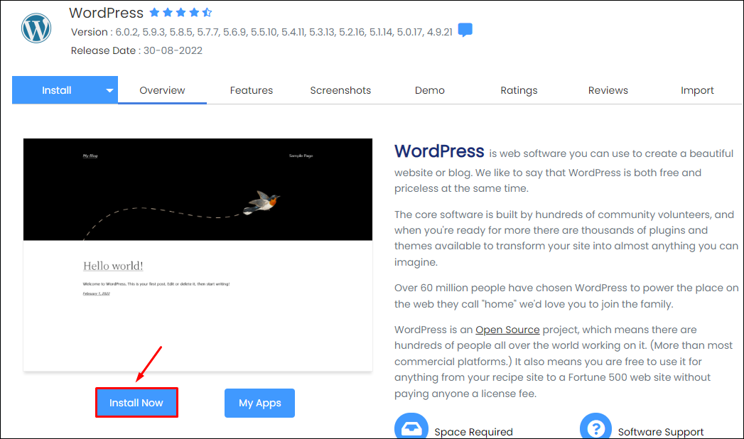 Install WordPress Melaui DirectAdmin