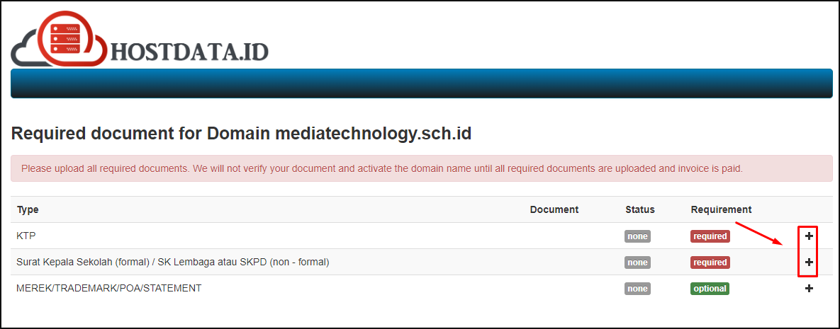 cara upload file untuk aktivasi domain ID