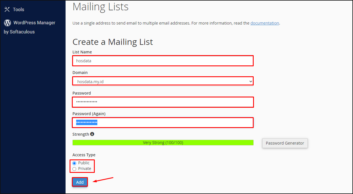cara konfigurasi mailling list di cpanel