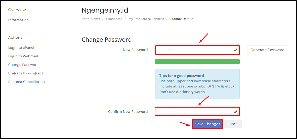 cara mengganti password login cpanel