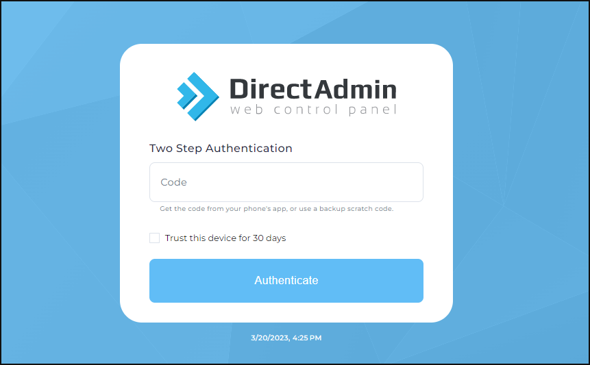 Mengaktifkan two step authentication directadmin